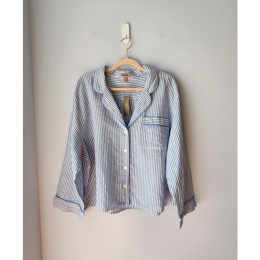 NWT J. Crew Cotton Poplin *Top Only* In Stripe Blue/White XXL